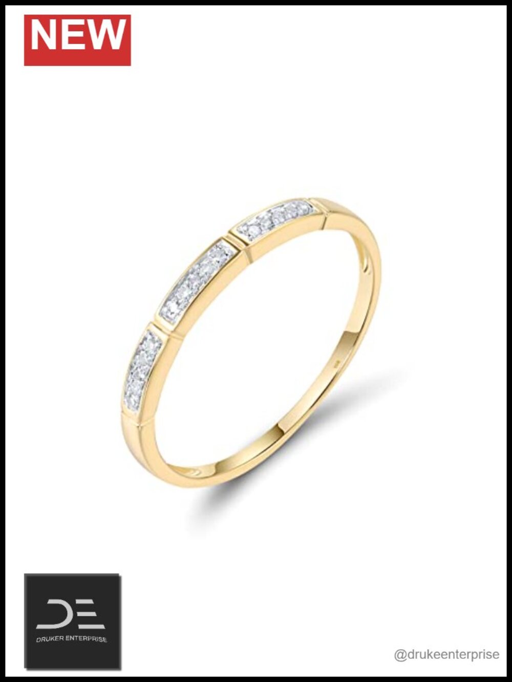 10K Solid Gold Genuine Diamond Dainty Band Ring Women's Size 8